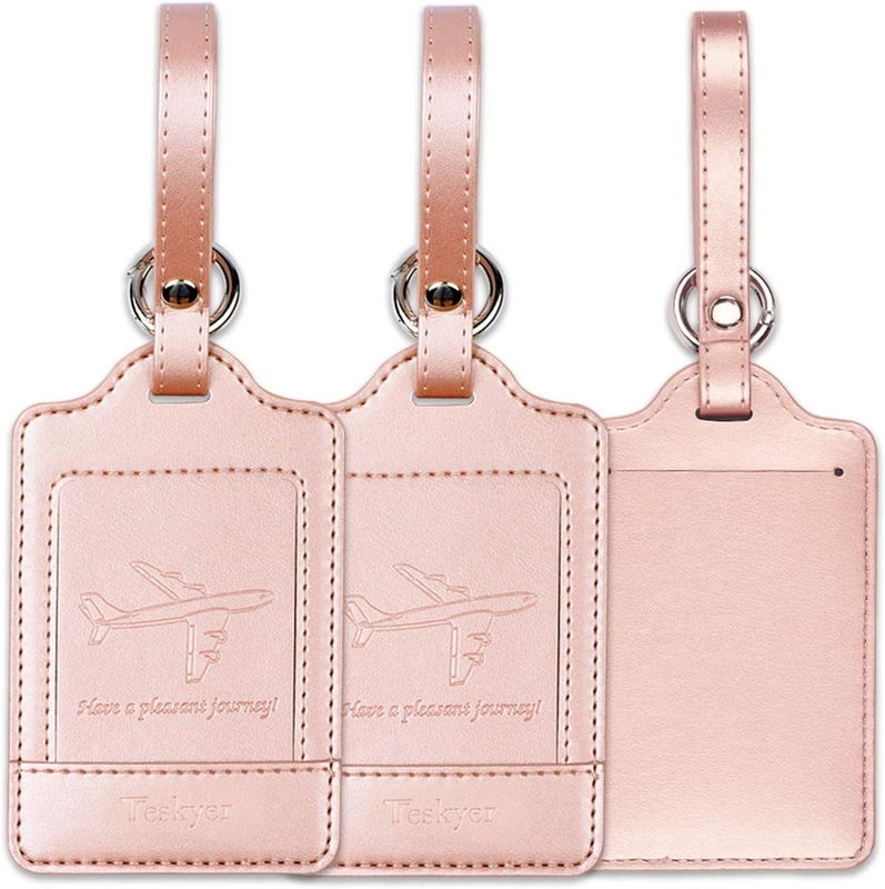 Luggage Tags, 3 Pack Premium PU Leather Luggage Tags Privacy Protection Travel B