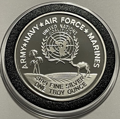 軍隊999シルバーメダル 硫黄島 米海軍 海兵隊 記念レア 1991 Operation Desert Storm Army Navy A.F. Coin 1 Troy Oz