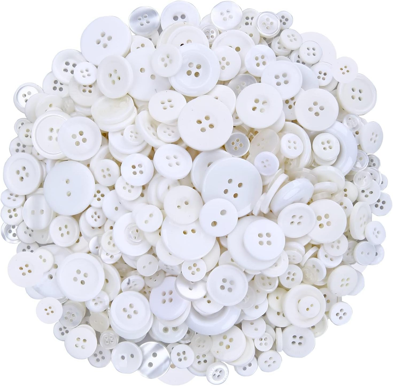 Greentime 250Pcs round Resin Buttons for Crafts DIY Sewing Ornaments-White