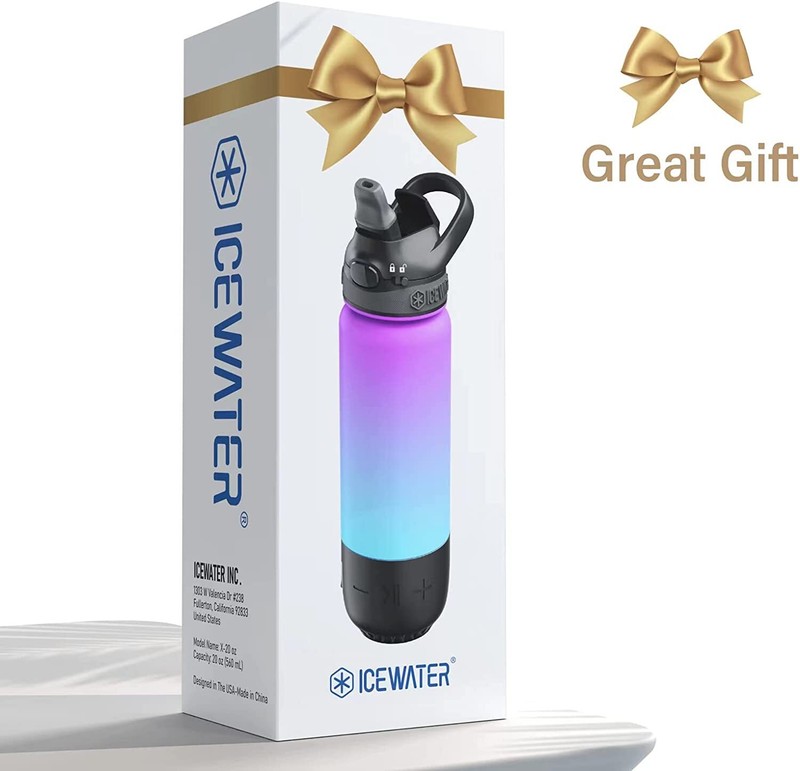 ICEWATER 3-In-1 Smart Water Bottle - Glows, Plays Music & Lights Up 20 Oz Black