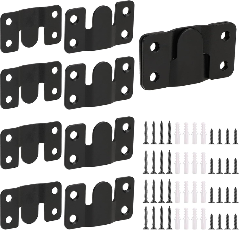 4 Pairs Interlocking Flush Mount Bracket Picture Hanging Hooks Black Stainless S