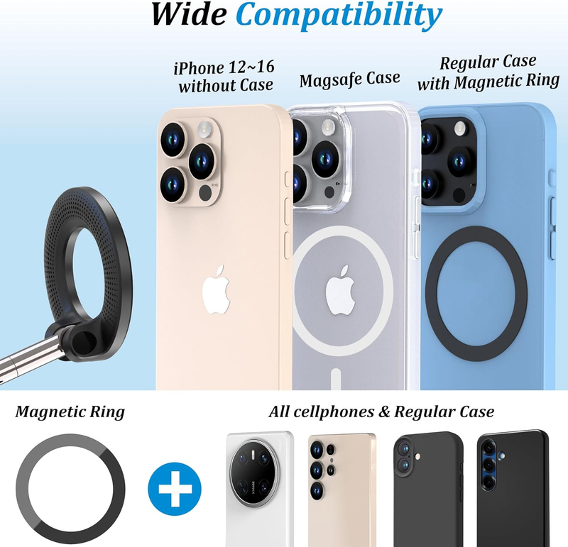Vacuum Magnetic Car Phone Holder - Suction Cup Phone Mount 360° Rotatable Foldab