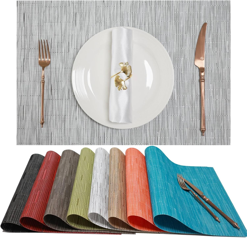 Bamboo Joint Woven Vinyl PVC Placemats Set of 8, Heat Resistant,Washable & Easy