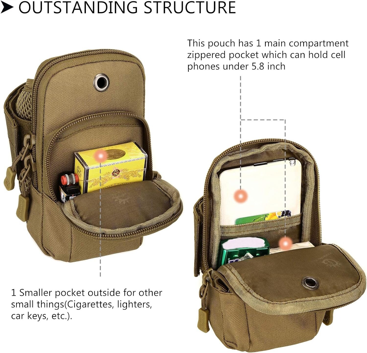 2 Pockets Large Running Phone Armband Holder Tactical Molle Arm Pouch Wrist Bag