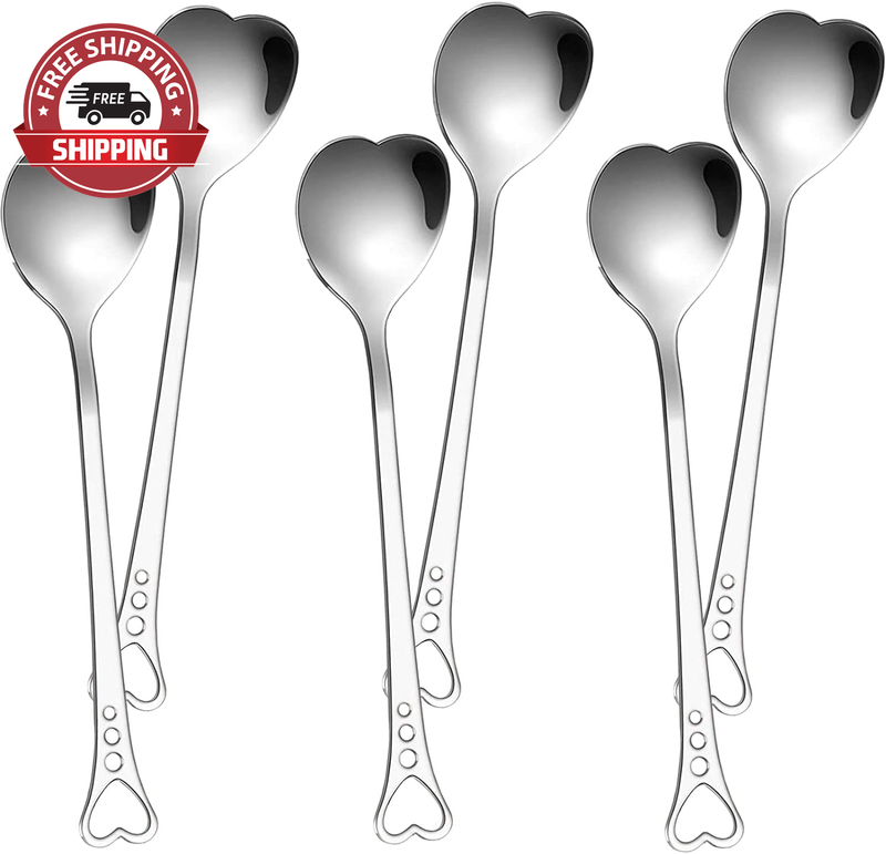 6 PCS Tea Spoons | Heart Shaped Mini Spoons for Desserts Set of Stainless Steel