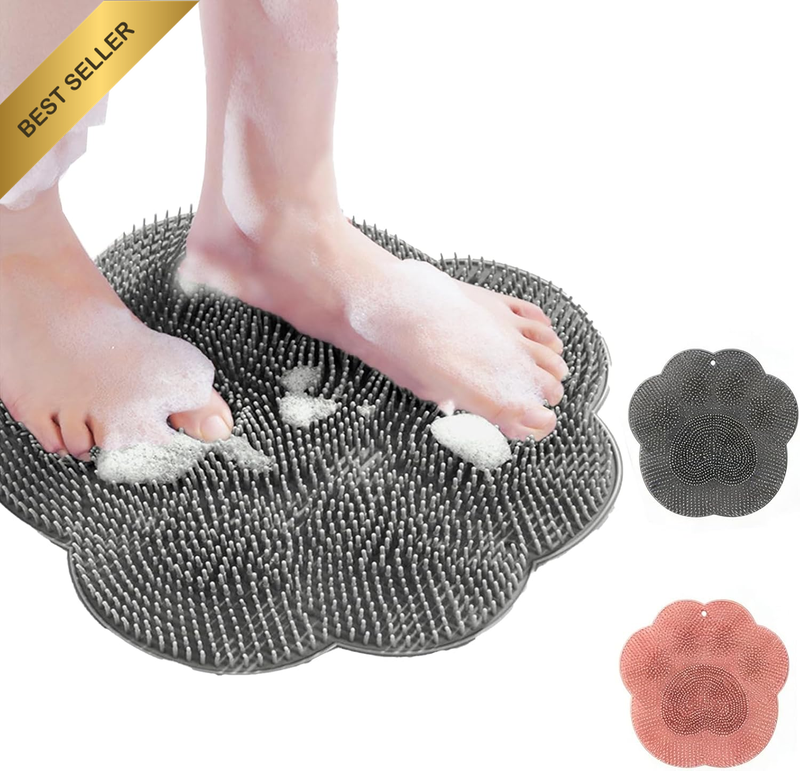 Silicone Shower Foot Scrubber Mat with Non Slip Suction Cups Foot Back Cleaning