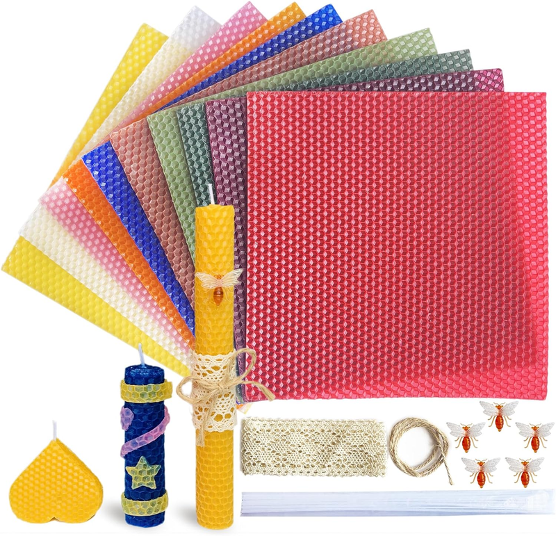 Bees Wax for Candle Making Kit,10Pcs 8"X 8" Natural Beeswax Sheets for Candle Ma