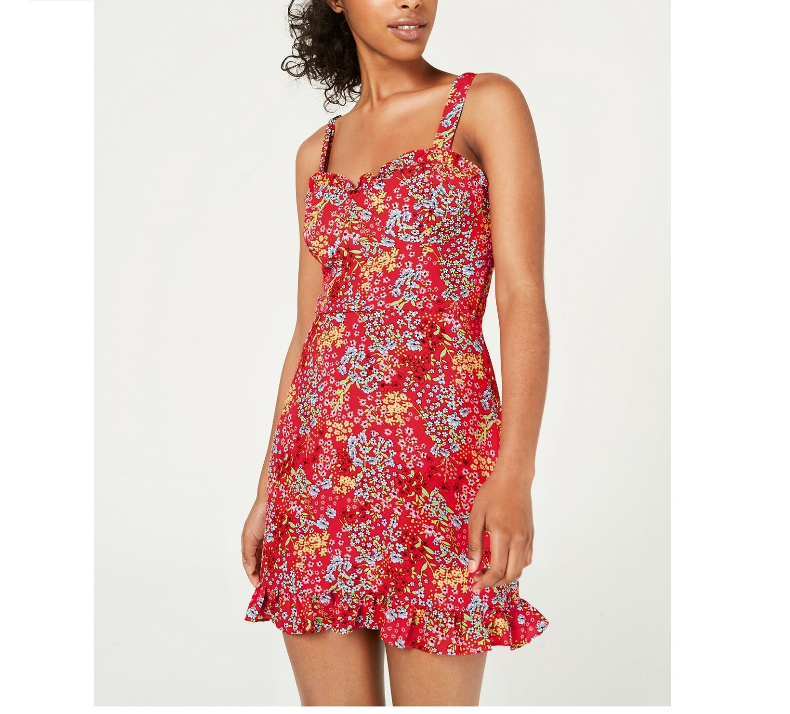 B Darlin Junior Womens 5/6 Orange Yellow Red Floral Sleeveless Ruffle Dress NWT