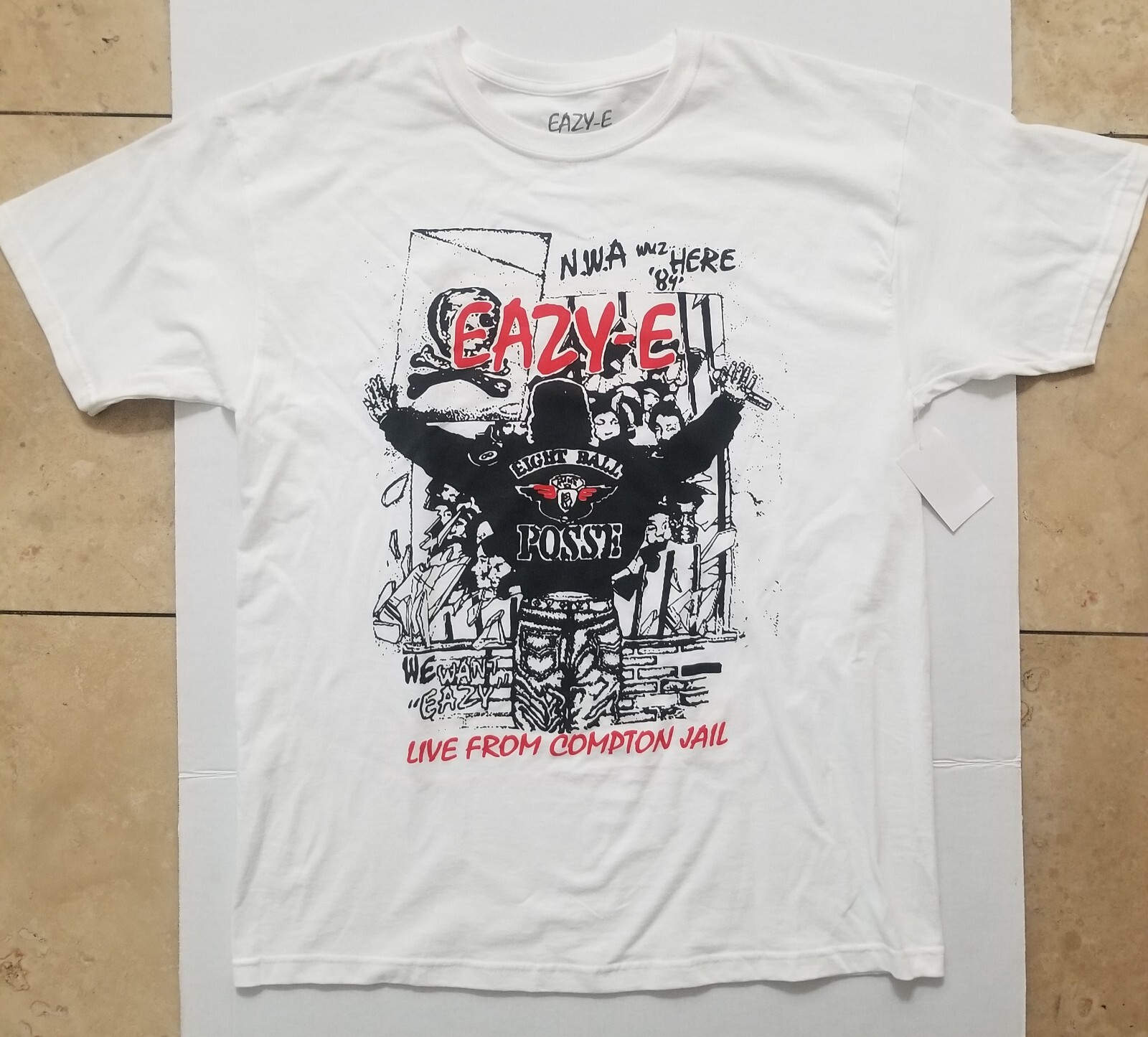 

Футболка EAZY-E NWA Wuz Here 84 Eight Ball Posse Live From Compton Jail, БОЛЬШАЯ, Multicolor