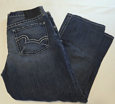 Big Star Pioneer Boot Cut Jeans Mens 38x28 Dark Wash Light Distress Thick Stitch