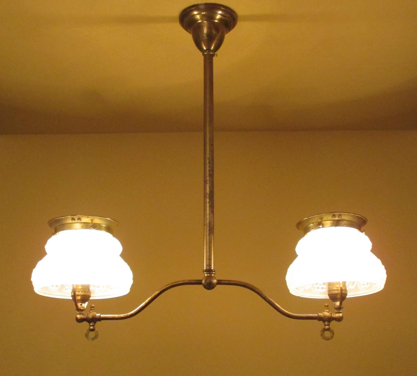 Vintage Lighting circa 1900 gas converted brass pendant