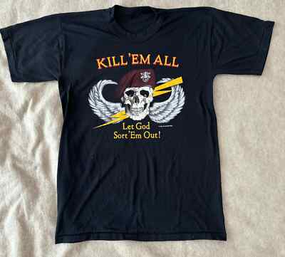 Vintage 80s JRS Kill  em All Let God Sort 'em Out T-Shirt
