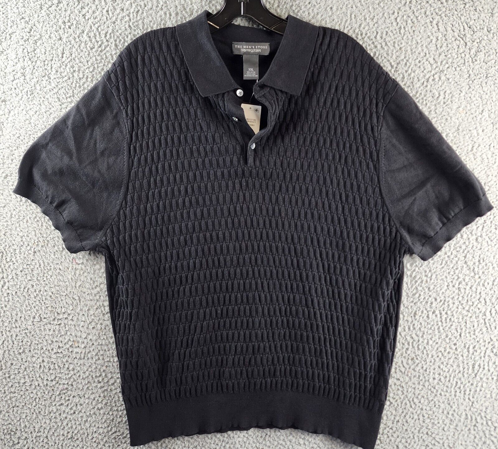 The Men's Store At Bloomingdale's Knitted Polo Sweater Men's XXL Black Textured - Picture 1 of 11