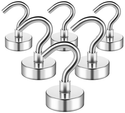 6 Pack 25LBS Magnetic Hooks Heavy Duty Neodymium Magnet Hooks for Hanging, St...