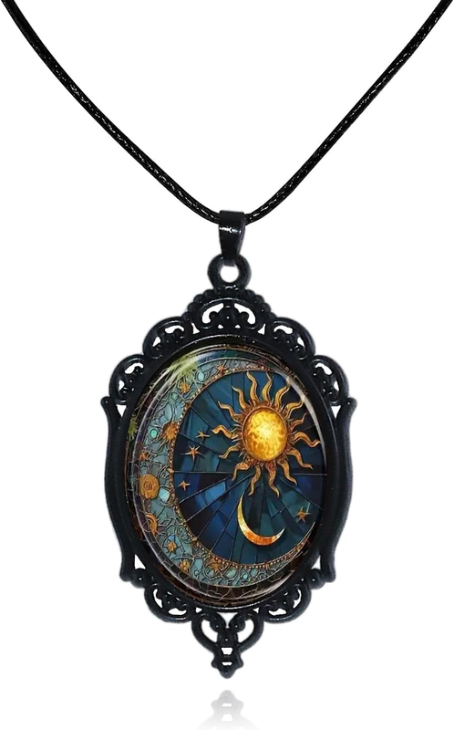 Halloween Gothic Witch Necklaces Cross Glass Pendant Necklace for Women Punk Vin
