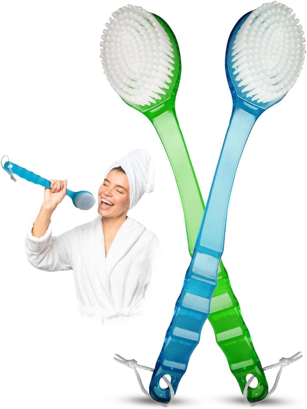 2-Pack Back Scrubber Shower Brush with Long Handle, Soft Bristles Full Body Skin