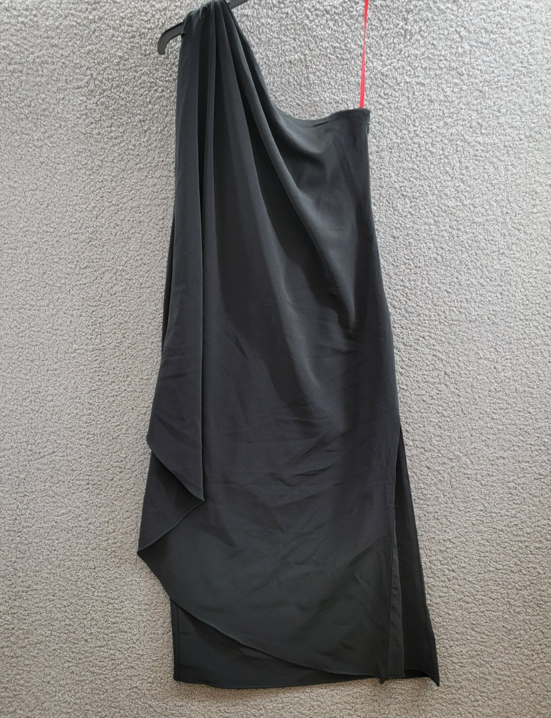 HALSTON Aries Draped One Shoulder Crepe Midi Dress Women's 6 Black Pullover - Picture 10 of 17