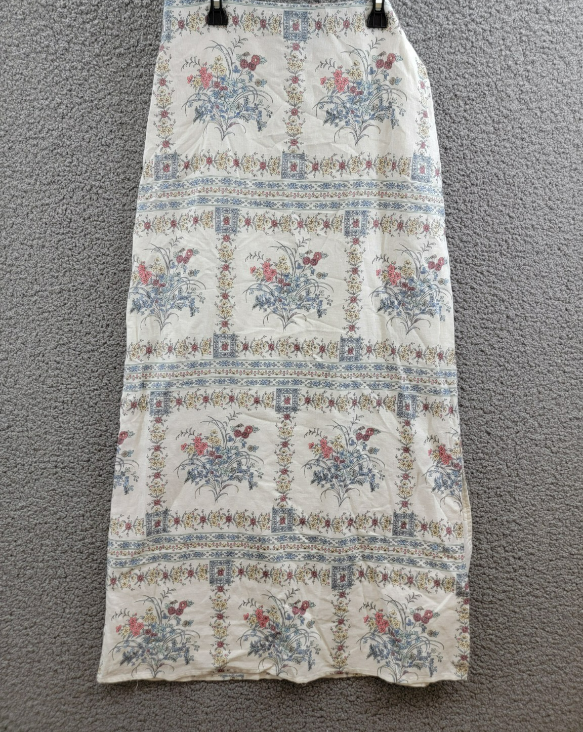 CeCe Floral Print A-Line Maxi Skirt Women's 2 Egret Multi Linen Blend Side Zip - Picture 2 of 15