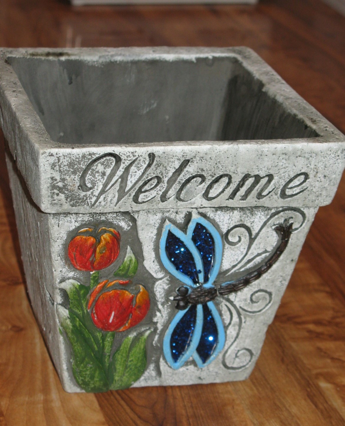 Flower Pot Dragonfly Planter Home & Garden Accent Square 6
