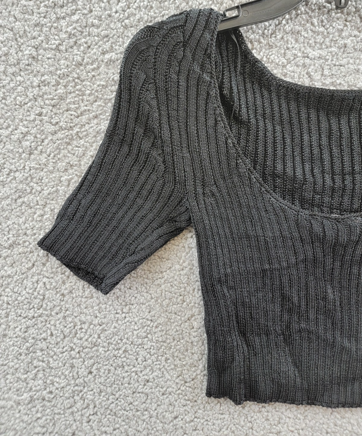 Free People Textured Short Sleeves Crop Sweater Top Women's XS Black Pullover - Picture 9 of 13