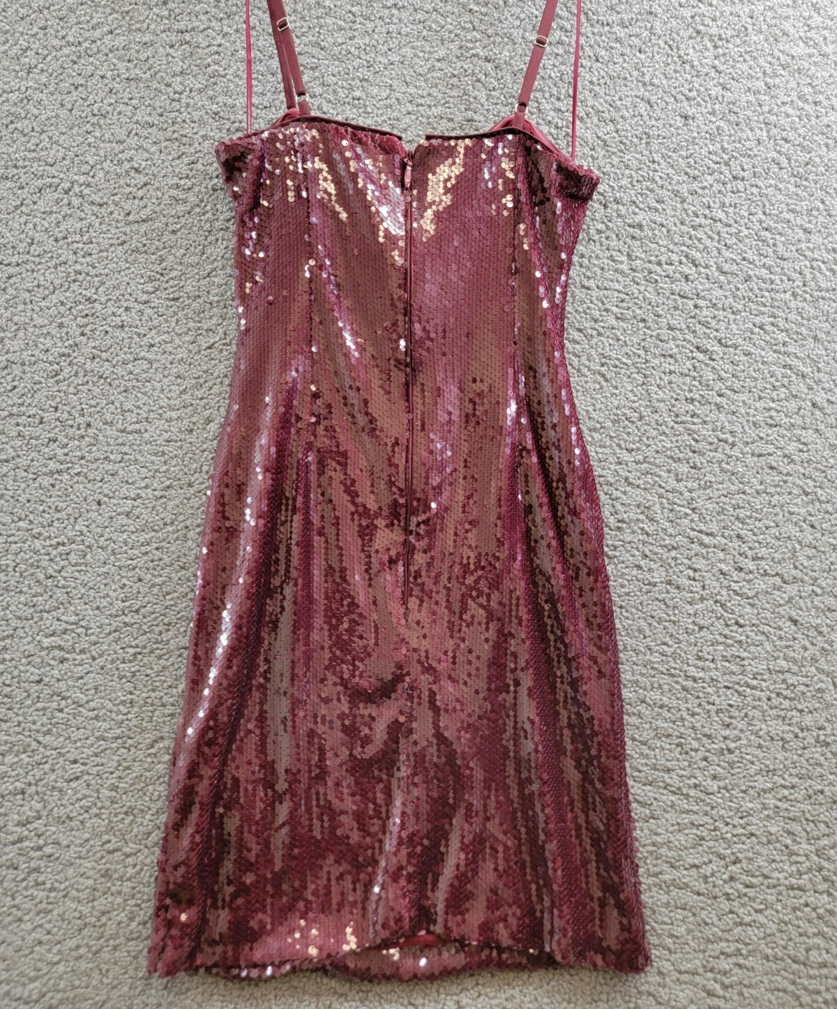 FRENCH CONNECTION Beatrice Sequin Mini Dress Women's 2 Burgundy Red Back Zip - Picture 9 of 16
