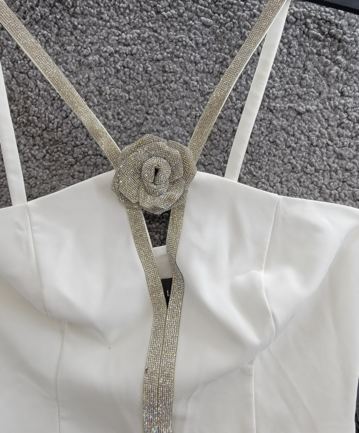 Liv Foster Embellished Twill Halter Midi Dress Women's 6 Ivory Back Zip Closure - Picture 7 of 18