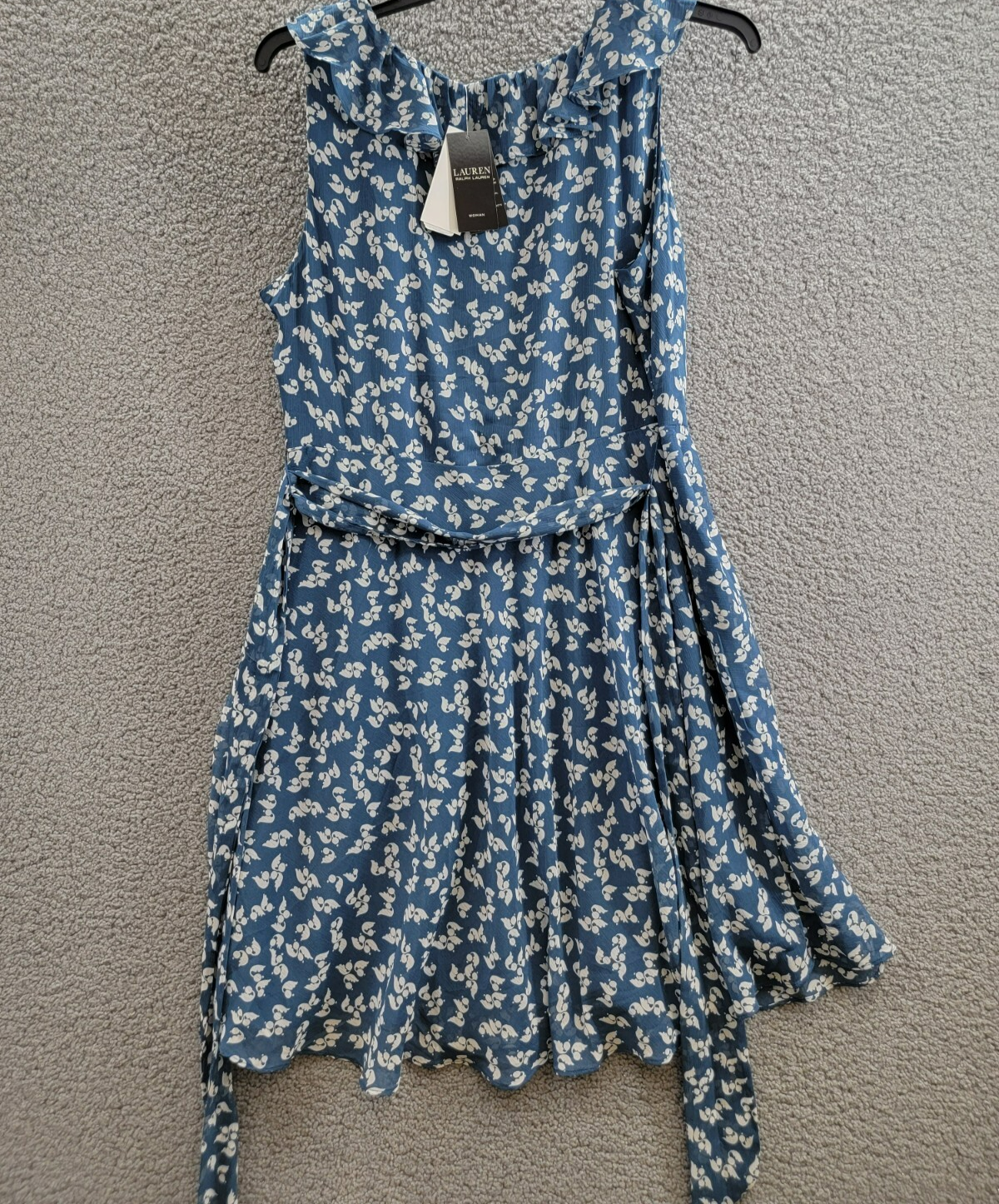 Lauren Ralph Lauren Plus Size Belted Ruffled Dress Women's 14W Blue/White Floral - Picture 9 of 13