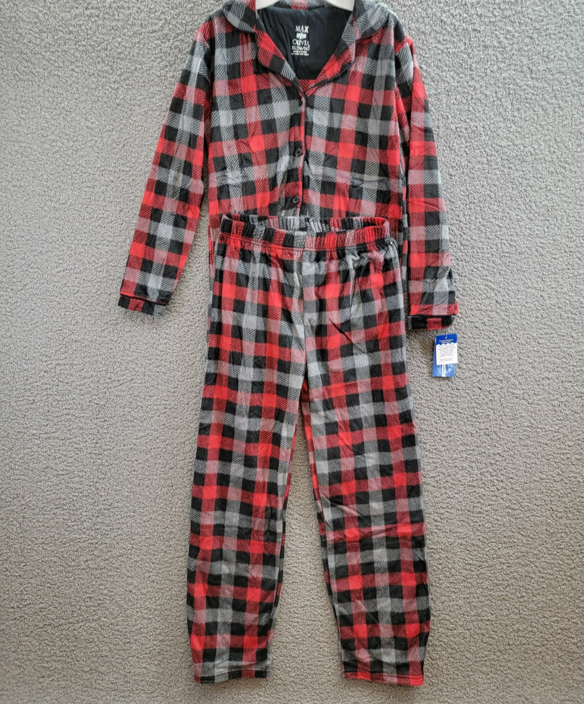 Max & Olivia Flannel Pajama Set Big Boys XL (16-18) Red Multi Plaid Button Front - Picture 20 of 22