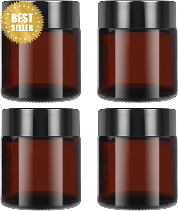 4 Pack Amber Glass Jars with Lids 120Ml (4 Oz), Small Refillable Containers for