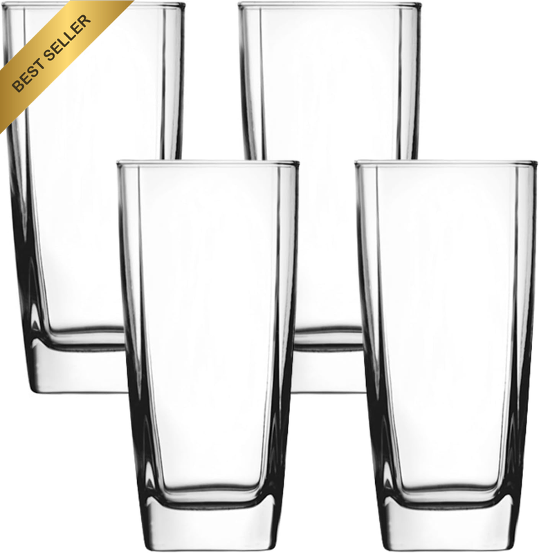 Rio Tea Glass 4-Piece Set – Durable Clear Glass Mugs for Tea, Coffee, and Hot Be