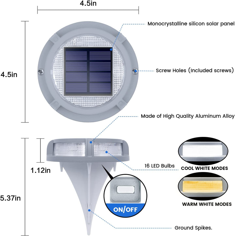 Solar Deck Lights Outdoor 2 Modes 16 Leds Driveway Markers Dock Light Solar Powe