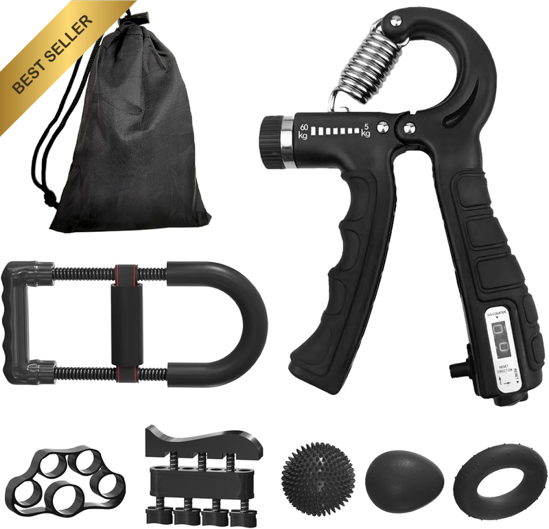 6-In-1 Grip Strengthener Kit with Adjustable Hand Gripper, Finger Exerciser, Han