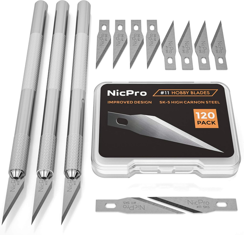 123 PCS Hobby Knife Set, 3 PCS Carving Craft Knife with 120 PCS SK-5 Utility #11