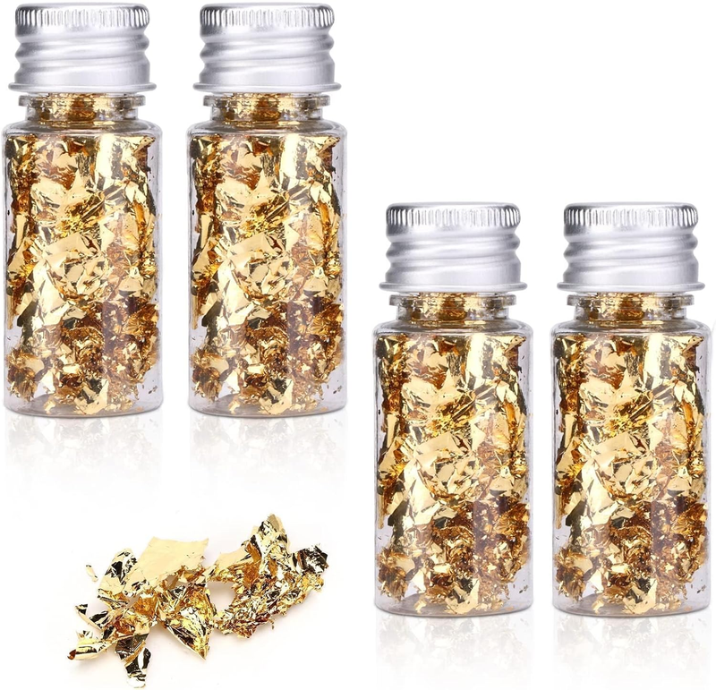 4 Bottles 5 Grams Gold Flakes, Gold Foil for Nails, Gold Foil Flakes for Resin,