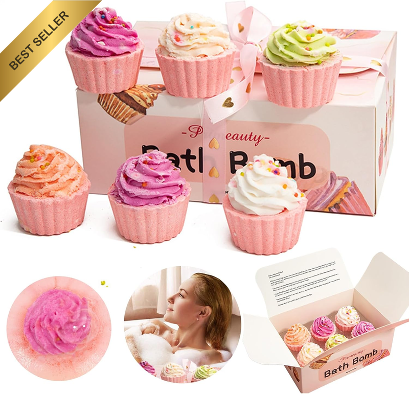 Bath Bombs Kids Gift Set, 6 Pcs Cake Shape Shower Steamers Bubble Bath Bomb, Aro
