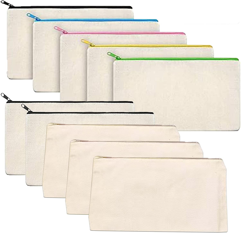 10 Pack Canvas Pencil Case DIY Heat Transfer Makeup Pouch Craft Blank