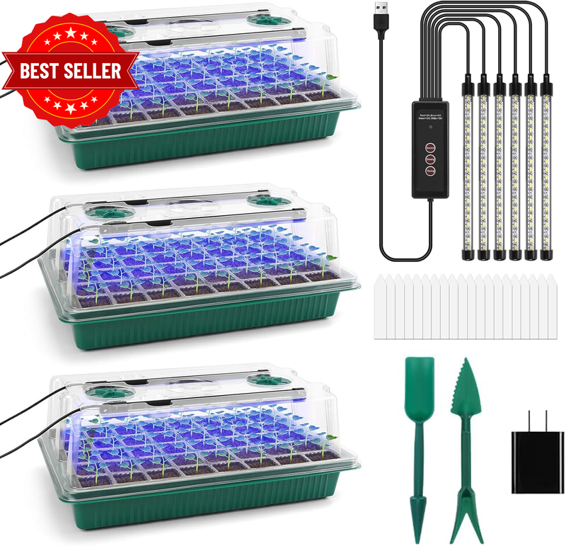3 Pack Seedling Tray 120 Cell,Seed Starter Tray with 6 LED Plant Grow Light