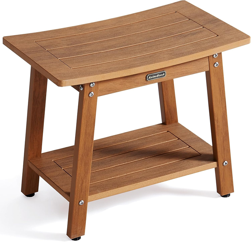 Large HDPS Shower Bench Seat, Waterproof Shower Stool for inside Shower, Bath Shower Chair Seat for Shaving Legs, Spa Foot Rest Stool with Adjustable Feet, No Maintenance, Indoor/Outdoor Use, Brown