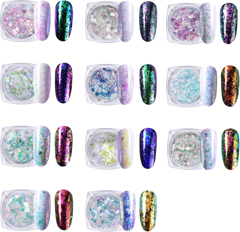 Fantasyday Chrome Nail Glitter Powder 11 Colors, Nail Glitter Sequins Holographi