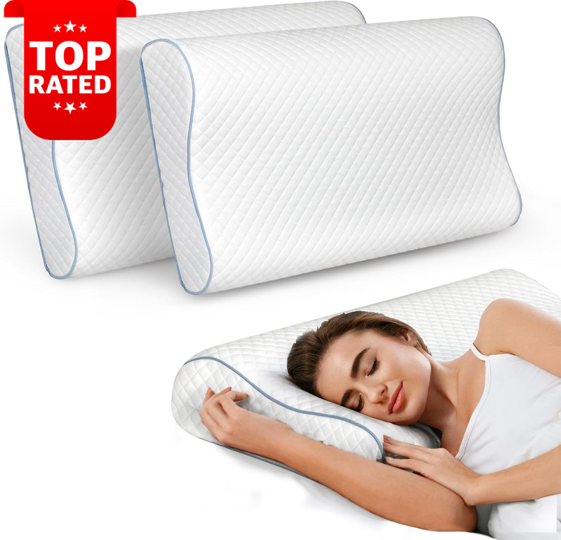 2 Pack Cervical Memory Foam Pillow for Neck Pain Relief – Ergonomic Contour Pill