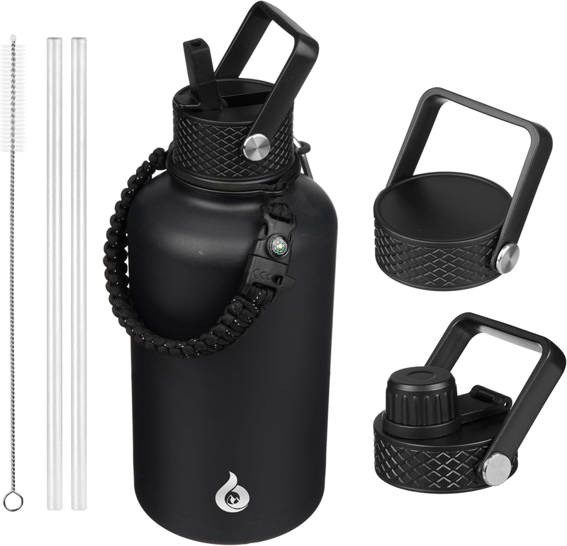 Half Gallon Insulated Water Bottles with Straw Lid, 64Oz Large Water Jug, Stainl