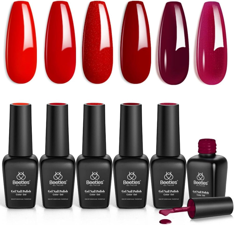 Beetles Red Gel Nail Polish Set - 6 Colors Bloody Mary Collection Popular Shimme