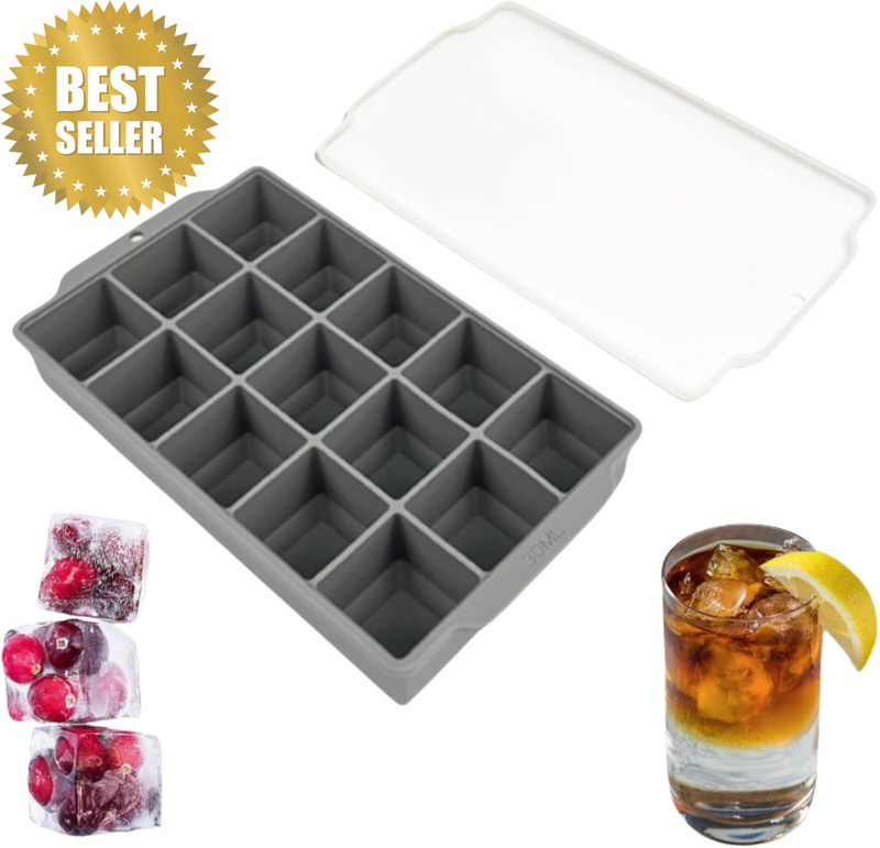 Ice Cube Tray with Lid  Large Flexible Food Grade Silicone Big Deep Reusable Mou