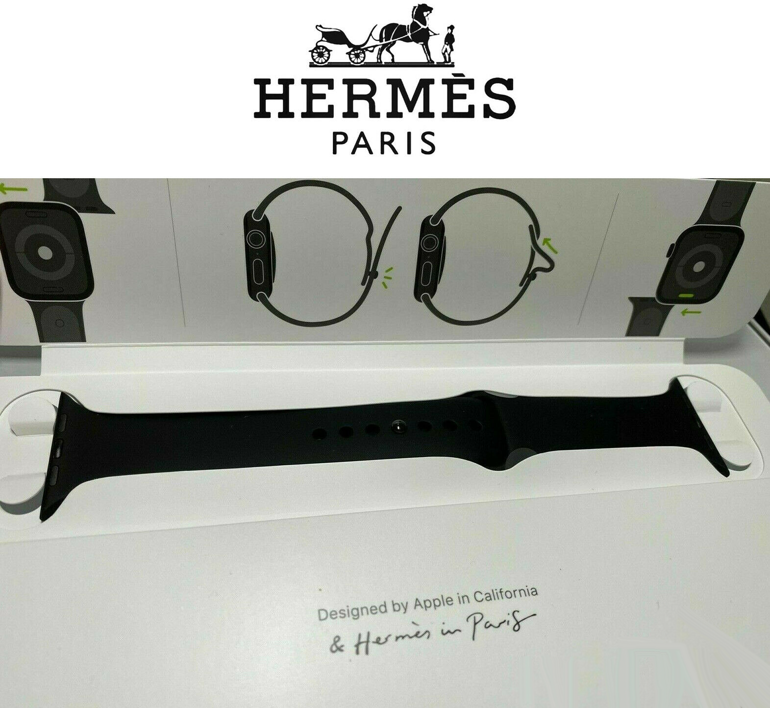 Original Hermes Apple Watch 44mm BLACK SPORT BAND ONLY *RARE Original Hermes Apple Watch 44mm BLACK SPORT BAND ONLY *RARE
