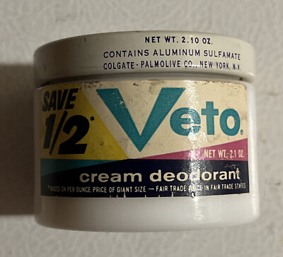 Vintage 1960 NOS Unopened Milk Glass Jar Veto Cream Deodorant Colgate Palmolive