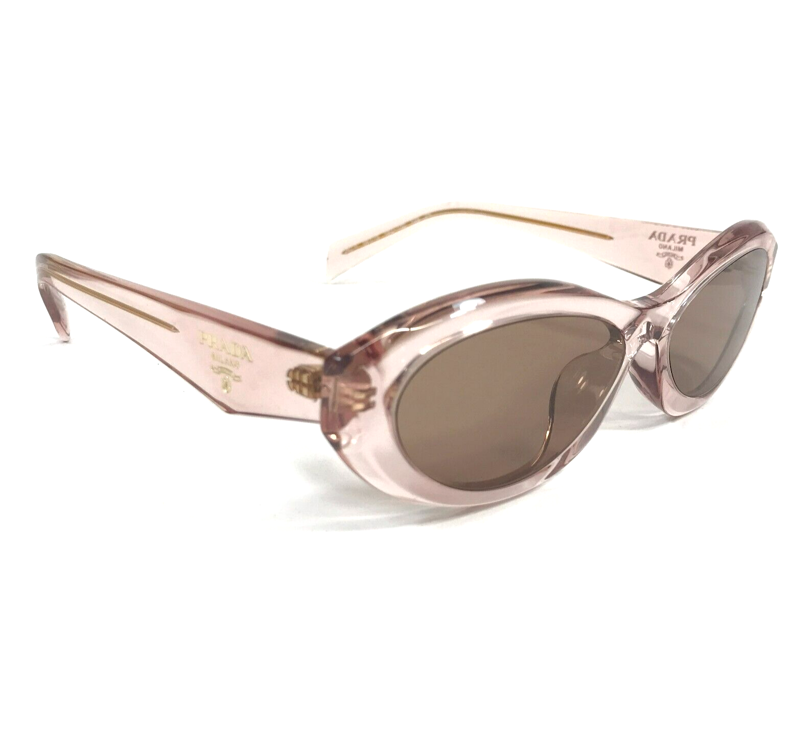 Pre-owned Prada Sunglasses Spr26z-f 19q-10d Transparent Pink Cat Eye Frames W Brown Lenses