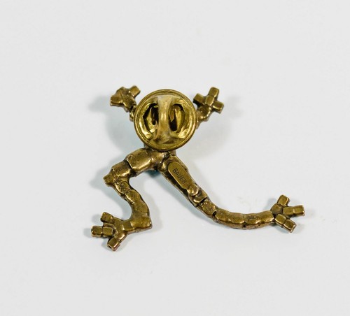 VTG Dorothy Bauer Blue Purple Rhinestone Brass Tone Frog Brooch Lapel Pin *