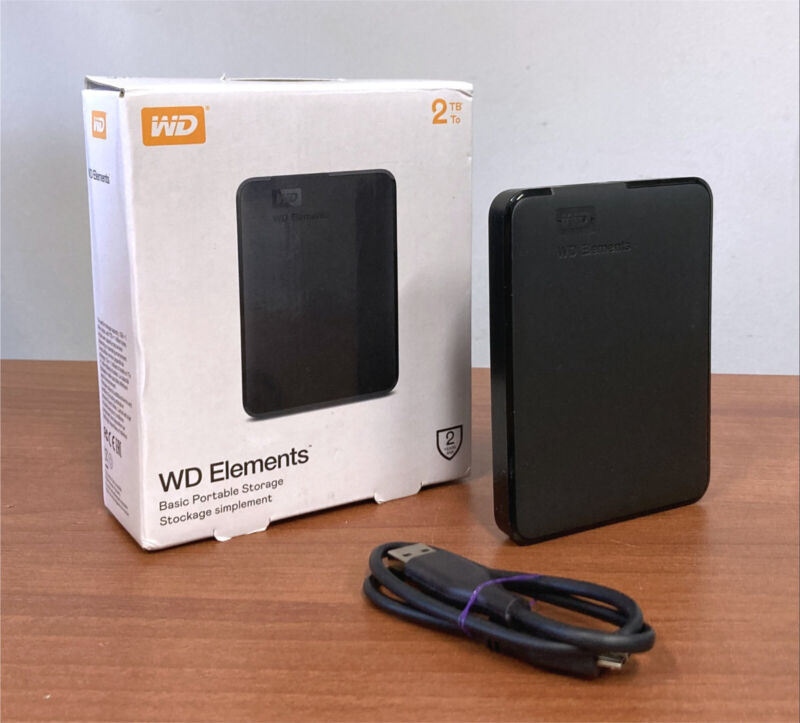 WD Western Digital Elements 2TB Backup Hard Drive Portable Storage Black