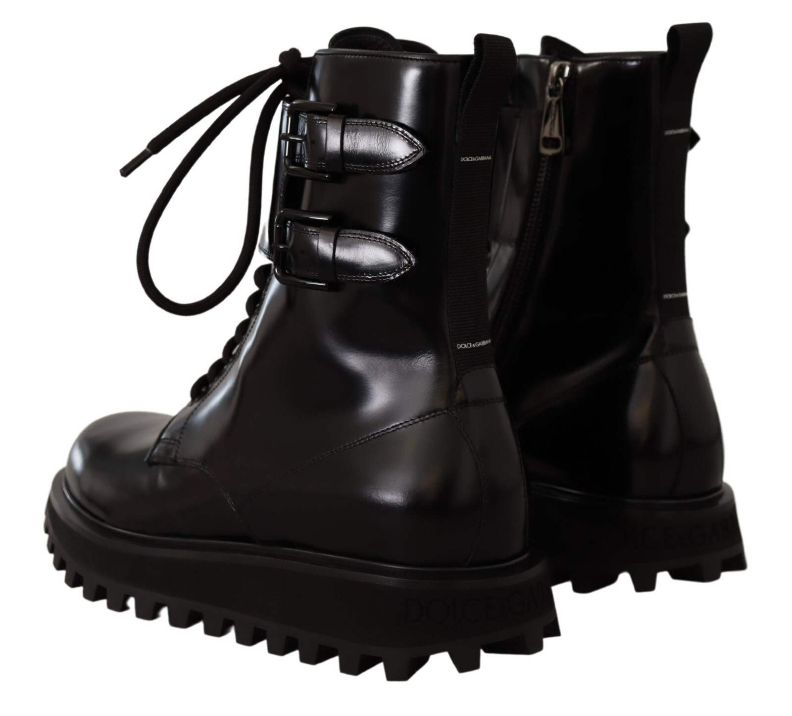 Pre-owned Dolce & Gabbana Shoes Boots Black Leather Combat Lace Up Mens Eu40 / Us7 $1400 In Black