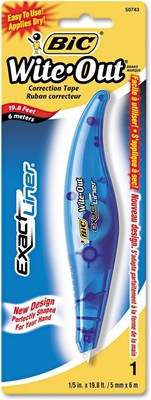 BIC WOELP11 Wite-Out Exact Liner Correction Tape, Non-Refillable, Blue, 1/5-Inch